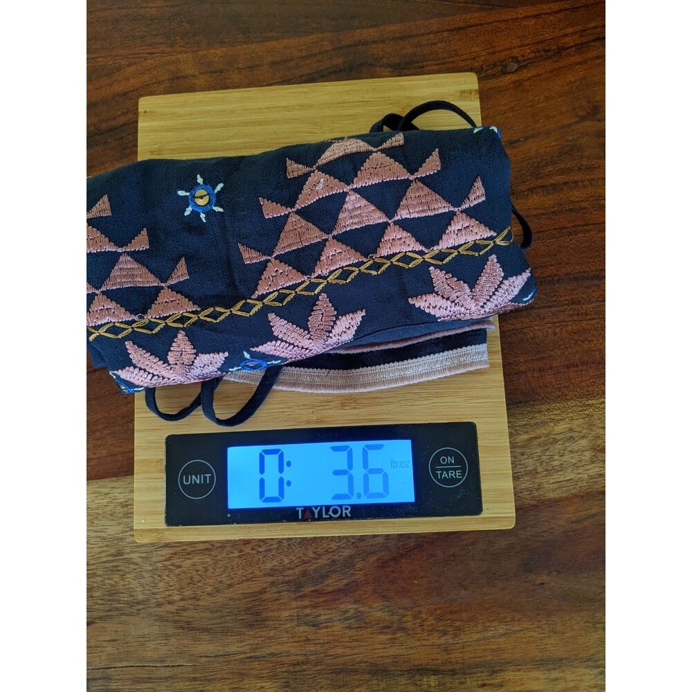 Lucky Brand Embroidered Tank Sz M Navy Blue Strappy V-neck Boho Geometric Racer - Picture 11 of 11